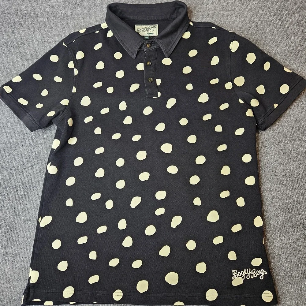 Bogey Bros Me S Golf Polo Shirt Size Large Pique Cotton Large Dot Black White